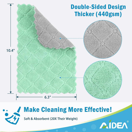 Kitchen Dish Cloth - 12 Pack, Super Absorbent Coral Fleece Dish Cloths, No Odor Reusable Dish Rags, Premium Microfiber Cleaning Cloths, Nonstick Oil Washable Fast Drying 6.3" x10.4".