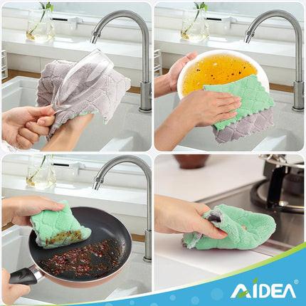 Kitchen Dish Cloth - 12 Pack, Super Absorbent Coral Fleece Dish Cloths, No Odor Reusable Dish Rags, Premium Microfiber Cleaning Cloths, Nonstick Oil Washable Fast Drying 6.3" x10.4".