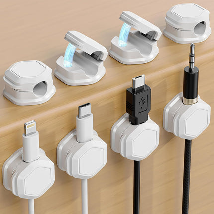 8 Pack Cord Holder - Cord Organizer - Magnetic Cable Clips - Cord Organizer for Desk, Nightstand, Phone Charger, Computer, Home, Office, Car (White).