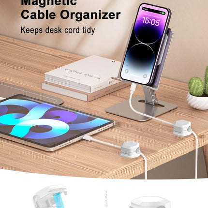 8 Pack Cord Holder - Cord Organizer - Magnetic Cable Clips - Cord Organizer for Desk, Nightstand, Phone Charger, Computer, Home, Office, Car (White).