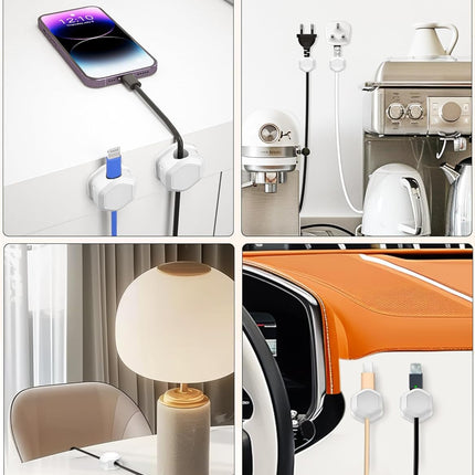 8 Pack Cord Holder - Cord Organizer - Magnetic Cable Clips - Cord Organizer for Desk, Nightstand, Phone Charger, Computer, Home, Office, Car (White).