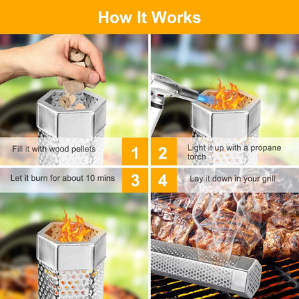 Pellet Smoker Tube, 2 Pack 12'' Stainless Steel BBQ Wood Pellet Tube Smoker, for Cold/Hot Smoking.