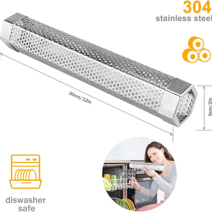 Pellet Smoker Tube, 2 Pack 12'' Stainless Steel BBQ Wood Pellet Tube Smoker, for Cold/Hot Smoking.