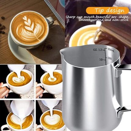 Milk Frothing Pitcher, 12oz Milk Frother Cup Espresso Cup Stainless Steel.