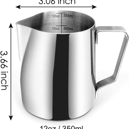 Milk Frothing Pitcher, 12oz Milk Frother Cup Espresso Cup Stainless Steel.