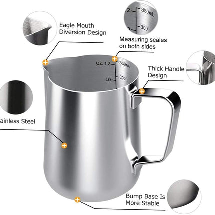 Milk Frothing Pitcher, 12oz Milk Frother Cup Espresso Cup Stainless Steel.