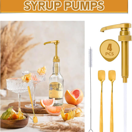 4PCS Syrup Pump for 25.4 Oz/750ml Flavorings Bottles, Coffee Syrup Pump Dispenser, Compatible with Torani, Matteo's, DaVinci, Jordans Skinny Syrups Bottles, Syrup Dispenser for Coffee Bar Accessories.