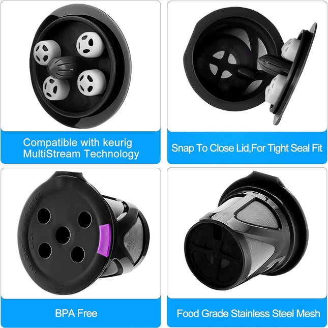 Reusable K Cups Compatible for Keurig Supreme and K-Supreme Plus, Refillable Kcup for Keurig Supreme Coffee Maker - MultiStream Coffee Pods Filter (4 Pack).