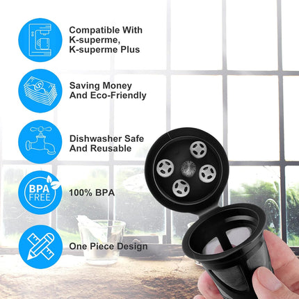 Reusable K Cups Compatible for Keurig Supreme and K-Supreme Plus, Refillable Kcup for Keurig Supreme Coffee Maker - MultiStream Coffee Pods Filter (4 Pack).
