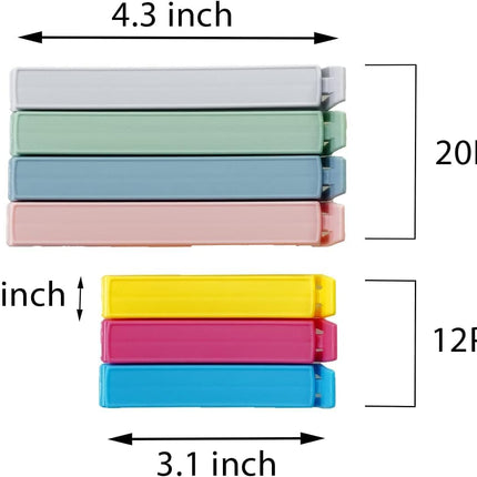 32 PCS Plastic Chip Clips for Food Packages, Curved Design Sealing Bag Clips for Food, Kitchen and Home, 2 Sizes(4.3inch x 20, 3.1inch x 12).