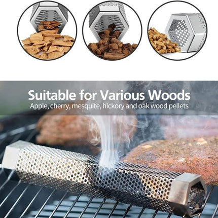 Pellet Smoker Tube Set, 6" & 12" Stainless Steel BBQ Wood Smoker Tube with Brush and 2 Hooks for 2.5hrs/5hrs of Billowing Cold/Hot Smoking for All Grills or Smokers, Smoking Cheese Beef Nuts Fish.