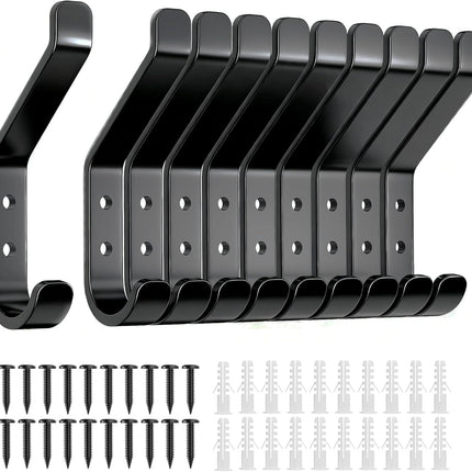 10-Pack Coat Hook for Hanging, 10KG (Max), Stainless Wall Hooks for Towel, Hat, Backpack, Key, Clothes, Wall Mounted Coat Hanger for Closet, Black 10 CM.