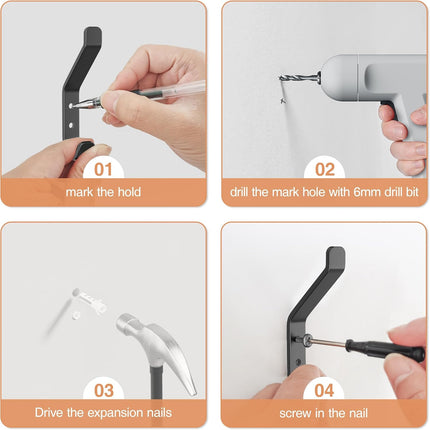 10-Pack Coat Hook for Hanging, 10KG (Max), Stainless Wall Hooks for Towel, Hat, Backpack, Key, Clothes, Wall Mounted Coat Hanger for Closet, Black 10 CM.