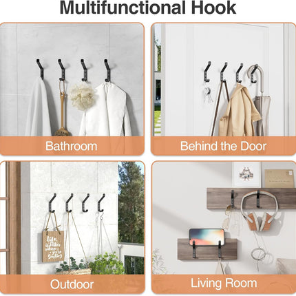 10-Pack Coat Hook for Hanging, 10KG (Max), Stainless Wall Hooks for Towel, Hat, Backpack, Key, Clothes, Wall Mounted Coat Hanger for Closet, Black 10 CM.