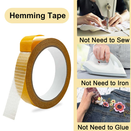 Heavy Duty Double Sided Fabric Tape, 1 Inch X 33FT Stitch Witchery Hem Tape for Pants Clothes Curtain Fabric Sofa Covers, No Sewing Ironing, Strong Adhesive Tape for Rug, Carpet, Art.