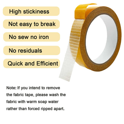 Heavy Duty Double Sided Fabric Tape, 1 Inch X 33FT Stitch Witchery Hem Tape for Pants Clothes Curtain Fabric Sofa Covers, No Sewing Ironing, Strong Adhesive Tape for Rug, Carpet, Art.