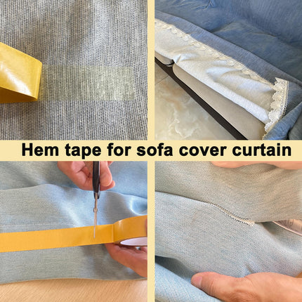 Heavy Duty Double Sided Fabric Tape, 1 Inch X 33FT Stitch Witchery Hem Tape for Pants Clothes Curtain Fabric Sofa Covers, No Sewing Ironing, Strong Adhesive Tape for Rug, Carpet, Art.