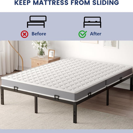 Non Slip Mattress Gaskets for Metal Bed Frame, Mattress Holder in Place Gripper, Adjustable Mattress Retainer Bar, Keep Mattress from Sliding Gripper, 4 PCS, Black.