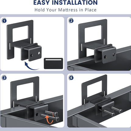 Non Slip Mattress Gaskets for Metal Bed Frame, Mattress Holder in Place Gripper, Adjustable Mattress Retainer Bar, Keep Mattress from Sliding Gripper, 4 PCS, Black.