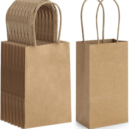 50 Pack 3.5x2.4x6.7 Inches Small Kraft Paper Gift Bags with Handles Bulk Mini Party Favor Bags Candy Bags 100% Recyclable Brown Paper Bag.