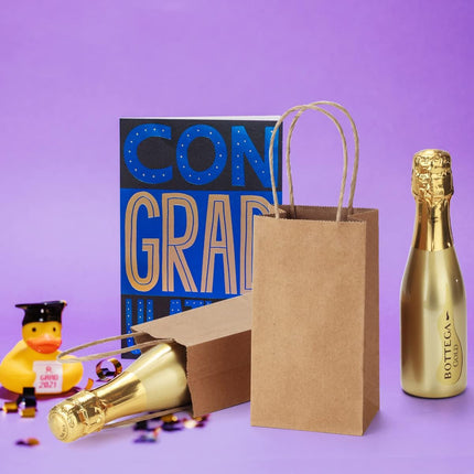 50 Pack 3.5x2.4x6.7 Inches Small Kraft Paper Gift Bags with Handles Bulk Mini Party Favor Bags Candy Bags 100% Recyclable Brown Paper Bag.