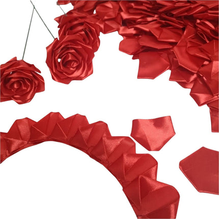 300Pcs Premade Satin Ribbon Rose Petals Half-Finished for Eternal Rose DIY Ramos Forever Flowers Bouquets Everlasting Floral,for Wedding,Anniversary,Birthday (300 Pcs Red).