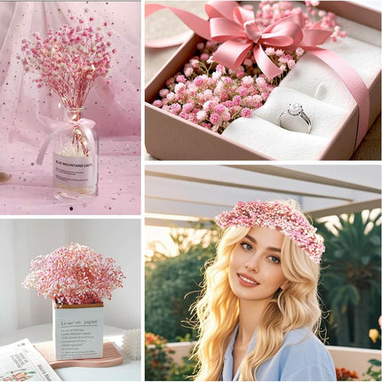 1500+ Mini Pink Dried Babys Breath Flowers, 50pcs Baby Breath Bouquet, 6'' Natural Gypsophila Bulk, Dried Flowers for Gifts, DIY Crafts, Wedding Decor, Card Making, Vase Filler, Wreath Floral.