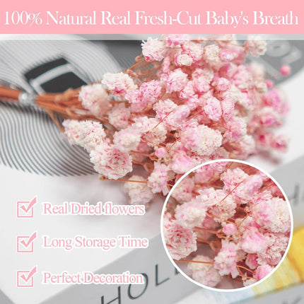 1500+ Mini Pink Dried Babys Breath Flowers, 50pcs Baby Breath Bouquet, 6'' Natural Gypsophila Bulk, Dried Flowers for Gifts, DIY Crafts, Wedding Decor, Card Making, Vase Filler, Wreath Floral.