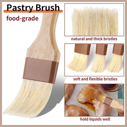3 Pcs Pastry Brush, Natural Bristle Basting Brush, Cooking Brush, Food Brush, Butter Brush, Baster Brush, BBQ Brushes for Sauce, Kitchen Baking Brushes for Oil, Grilling, Marinade.
