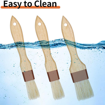 3 Pcs Pastry Brush, Natural Bristle Basting Brush, Cooking Brush, Food Brush, Butter Brush, Baster Brush, BBQ Brushes for Sauce, Kitchen Baking Brushes for Oil, Grilling, Marinade.