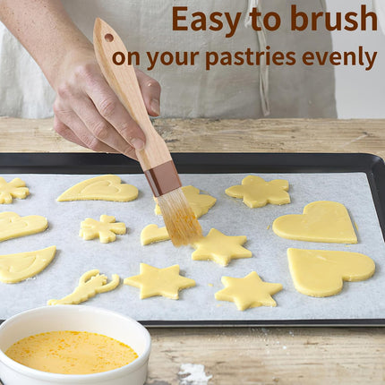 3 Pcs Pastry Brush, Natural Bristle Basting Brush, Cooking Brush, Food Brush, Butter Brush, Baster Brush, BBQ Brushes for Sauce, Kitchen Baking Brushes for Oil, Grilling, Marinade.