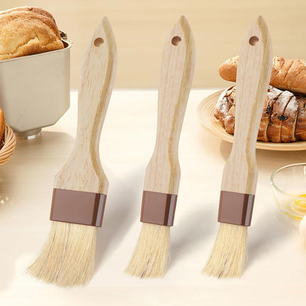 3 Pcs Pastry Brush, Natural Bristle Basting Brush, Cooking Brush, Food Brush, Butter Brush, Baster Brush, BBQ Brushes for Sauce, Kitchen Baking Brushes for Oil, Grilling, Marinade.