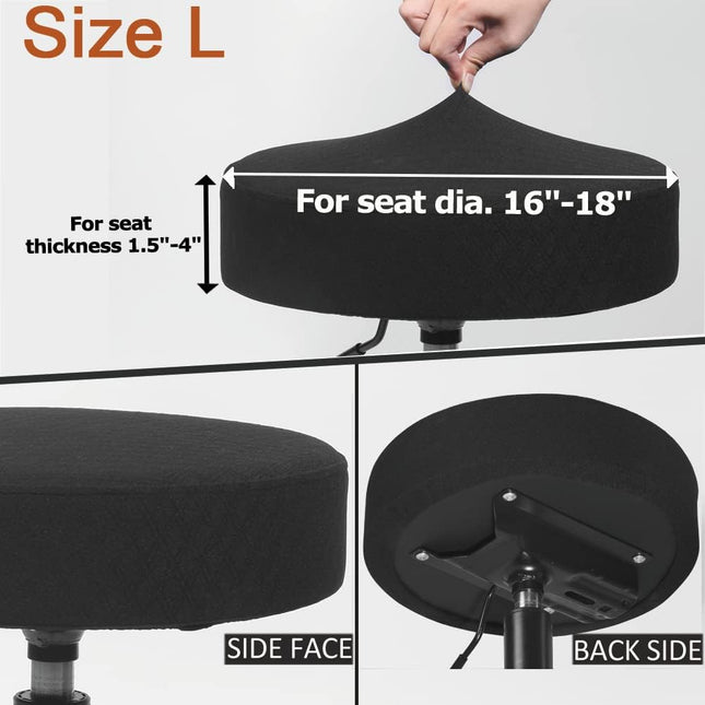 Bar Stool Covers, Luxury Fabric Dia.16-18" Round Crease-Resistant Stretchy Washable Jacquard Dustproof Stool Seat Slipcover, L-Black-1 Count.