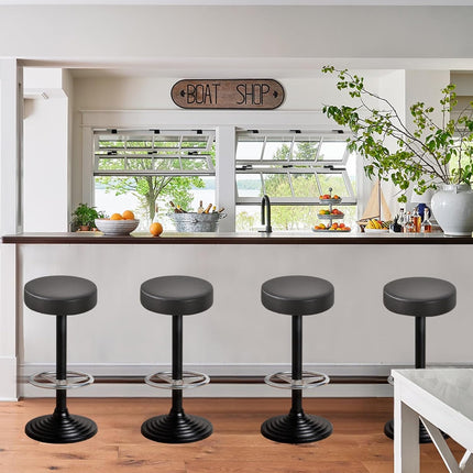 Bar Stool Covers Round Set of 2, Waterproof PU Seat Covers With Elastic Bands, Chair Covers Washable Cushion Slipcover for 12-15 Inch - Black.