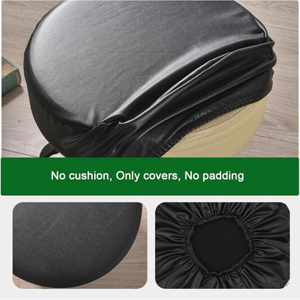 Bar Stool Covers Round Set of 2, Waterproof PU Seat Covers With Elastic Bands, Chair Covers Washable Cushion Slipcover for 12-15 Inch - Black.