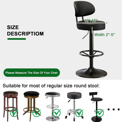 Bar Stool Covers Round Set of 2, Waterproof PU Seat Covers With Elastic Bands, Chair Covers Washable Cushion Slipcover for 12-15 Inch - Black.