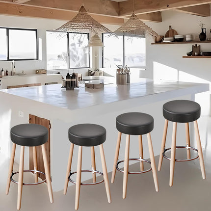 Bar Stool Covers Round Set of 2, Waterproof PU Seat Covers With Elastic Bands, Chair Covers Washable Cushion Slipcover for 12-15 Inch - Black.