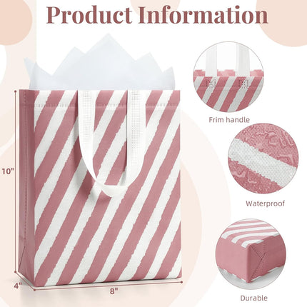10" Gift Bags Medium Size (4 Pack) - Includes Tissue Paper & Cards, Reusable Non-Woven Gift Bags with handles, Perfect for Birthday, Wedding, Baby Shower, Party, Holiday, 10" x 8" x 4".