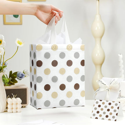 10" Gift Bags Medium Size (4 Pack) - Includes Tissue Paper & Cards, Reusable Non-Woven Gift Bags with handles, Perfect for Birthday, Wedding, Baby Shower, Party, Holiday, 10" x 8" x 4".