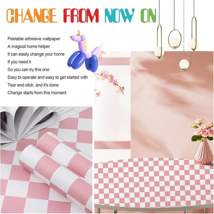Checkered Wallpaper Peel and Stick Pink Mosaic Checkerboard Contact Paper 17.3”X120”Modern Self Adhesive Vinyl Removable Wall Paper for Shelf Liner,Classroom,Cabinets,Living Room.