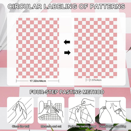 Checkered Wallpaper Peel and Stick Pink Mosaic Checkerboard Contact Paper 17.3”X120”Modern Self Adhesive Vinyl Removable Wall Paper for Shelf Liner,Classroom,Cabinets,Living Room.