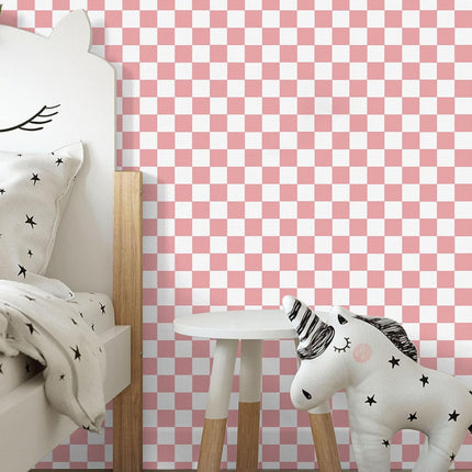 Checkered Wallpaper Peel and Stick Pink Mosaic Checkerboard Contact Paper 17.3”X120”Modern Self Adhesive Vinyl Removable Wall Paper for Shelf Liner,Classroom,Cabinets,Living Room.
