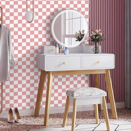 Checkered Wallpaper Peel and Stick Pink Mosaic Checkerboard Contact Paper 17.3”X120”Modern Self Adhesive Vinyl Removable Wall Paper for Shelf Liner,Classroom,Cabinets,Living Room.