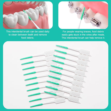 300 Pieces Interdental Brushes,Braces Brush with Silicone Head,Dental Tooth Flossing Toothpick Cleaners Tooth Tool, Green.