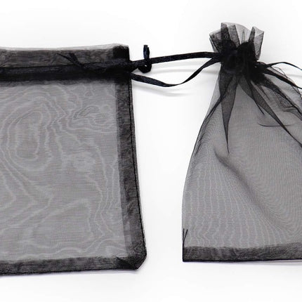 100Pcs Black Organza Bags 3x4 Inch, Small Mesh Jewelry Bags Drawstring Gift Bag Wedding Party Favor Halloween Candy Treat Pouches.
