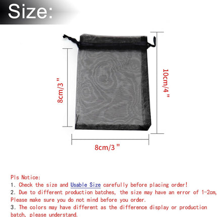 100Pcs Black Organza Bags 3x4 Inch, Small Mesh Jewelry Bags Drawstring Gift Bag Wedding Party Favor Halloween Candy Treat Pouches.
