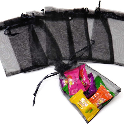 100Pcs Black Organza Bags 3x4 Inch, Small Mesh Jewelry Bags Drawstring Gift Bag Wedding Party Favor Halloween Candy Treat Pouches.
