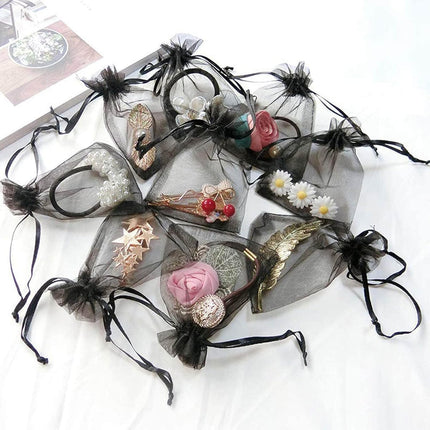 100Pcs Black Organza Bags 3x4 Inch, Small Mesh Jewelry Bags Drawstring Gift Bag Wedding Party Favor Halloween Candy Treat Pouches.