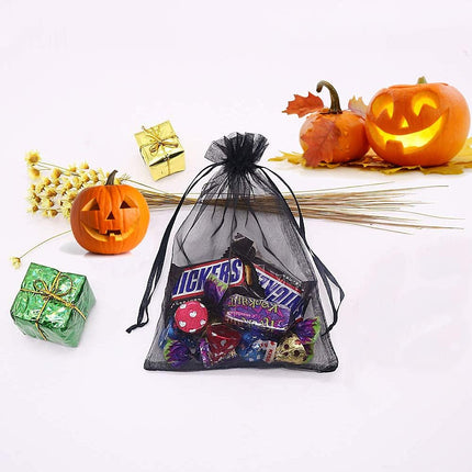 100Pcs Black Organza Bags 3x4 Inch, Small Mesh Jewelry Bags Drawstring Gift Bag Wedding Party Favor Halloween Candy Treat Pouches.