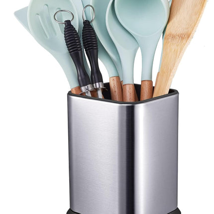Stainless Steel Kitchen Utensil Holder for Countertop, Spoon Spatula Organizer,Modern Rectangular Large Cooking Utensil Caddy Counter,Utensil Crock Silver.